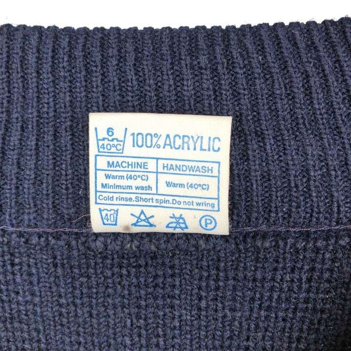 V-neck acrylic knit sweater, men's size L acrylic navy blue type Vintage Second Hand
