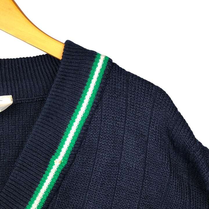 V-neck acrylic knit sweater, men's size L acrylic navy blue type Vintage Second Hand