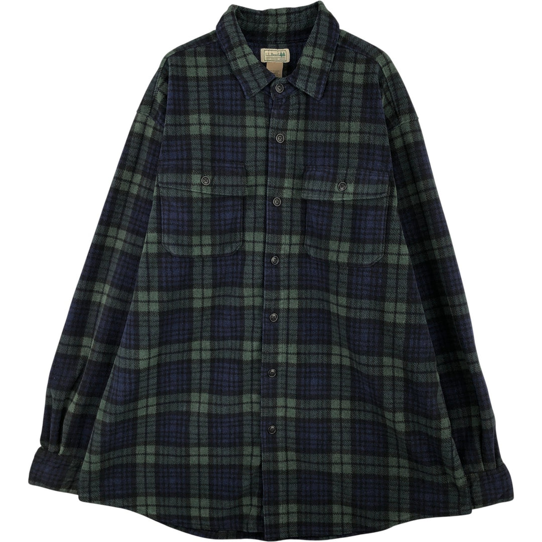 LLBean Blackwatch Check Long Sleeve Fleece Shirt, Men's Size XL polyester Green type dark green Vintage Second Hand