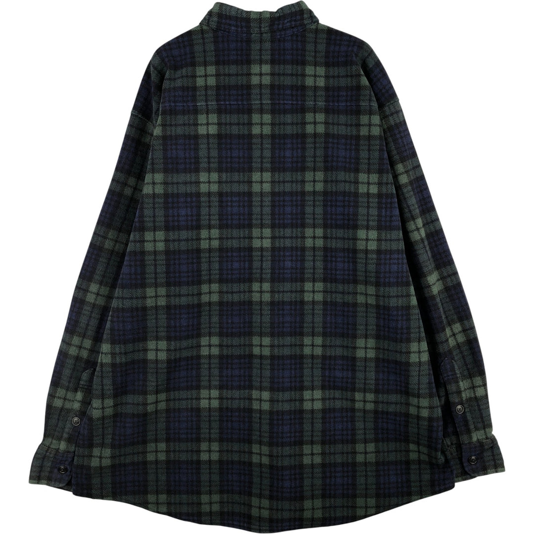 LLBean Blackwatch Check Long Sleeve Fleece Shirt, Men's Size XL polyester Green type dark green Vintage Second Hand