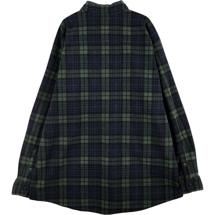 LLBean Blackwatch Check Long Sleeve Fleece Shirt, Men's Size XL polyester Green type dark green Vintage Second Hand