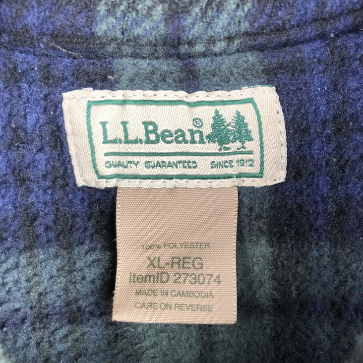 LLBean Blackwatch Check Long Sleeve Fleece Shirt, Men's Size XL polyester Green type dark green Vintage Second Hand
