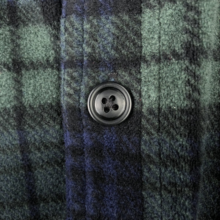 LLBean Blackwatch Check Long Sleeve Fleece Shirt, Men's Size XL polyester Green type dark green Vintage Second Hand