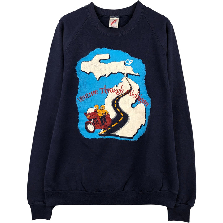 Vintage 80s-90'S Jerzees printed sweatshirt, sweatshirt, made in USA, men's XL size cotton navy blue type Vintage Second Hand