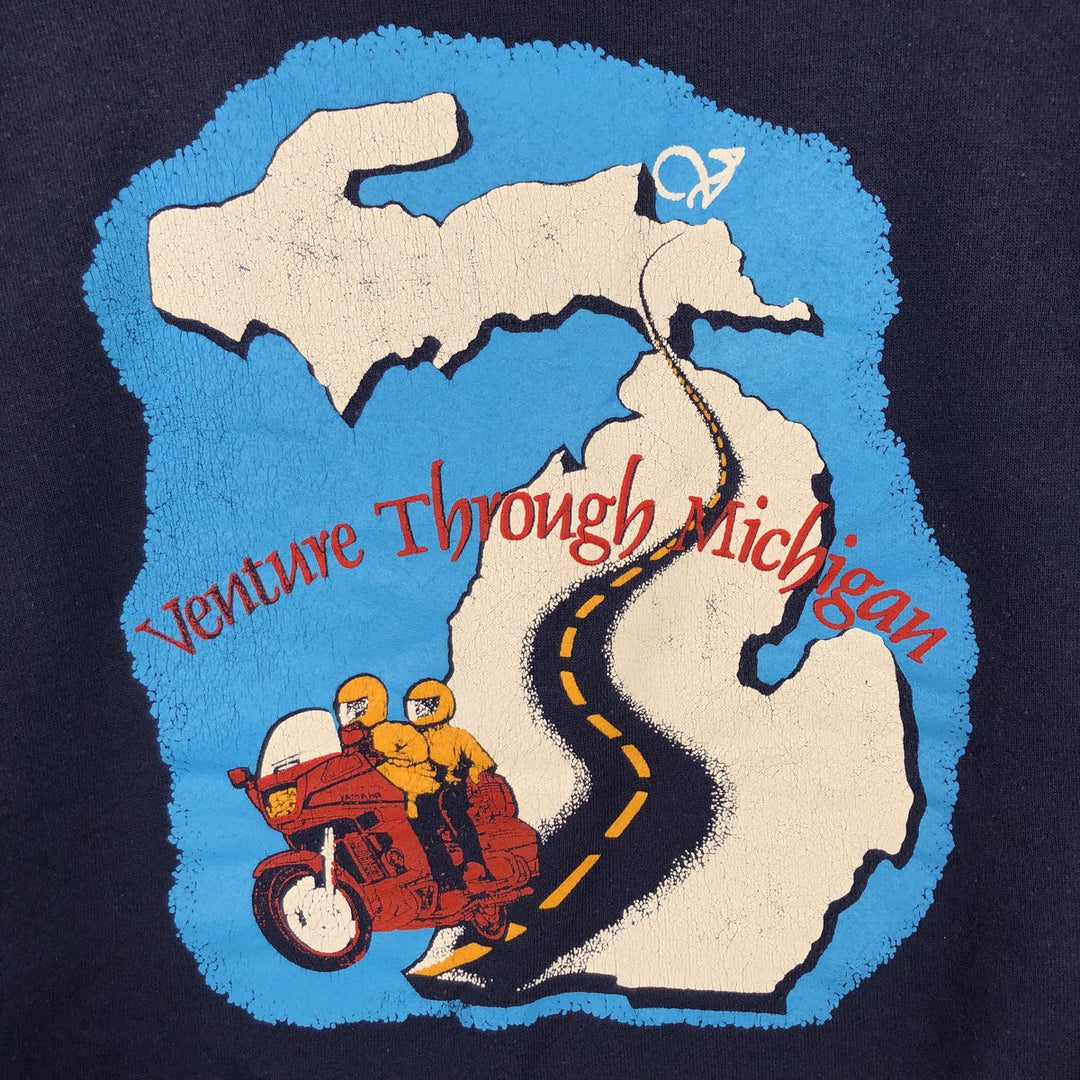 Vintage 80s-90'S Jerzees printed sweatshirt, sweatshirt, made in USA, men's XL size cotton navy blue type Vintage Second Hand