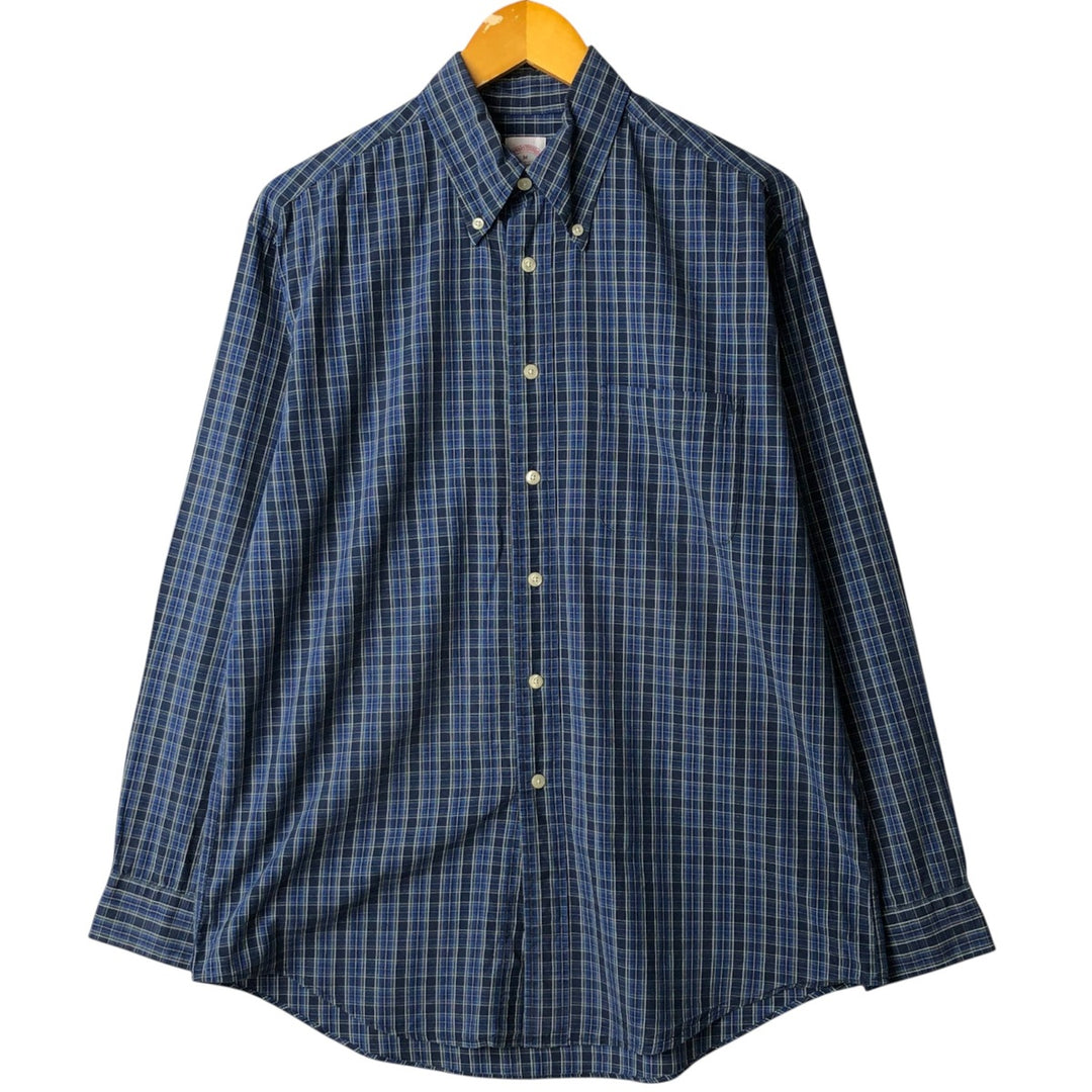 Brooks Brothers 346 Long Sleeve Button-Down Check Shirt, Men's Size Medium cotton navy blue type Vintage Second Hand