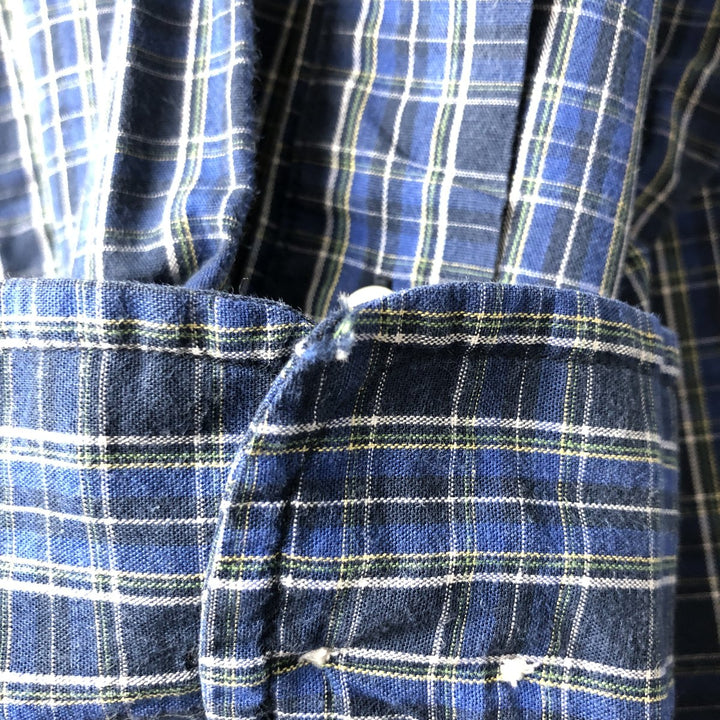 Brooks Brothers 346 Long Sleeve Button-Down Check Shirt, Men's Size Medium cotton navy blue type Vintage Second Hand