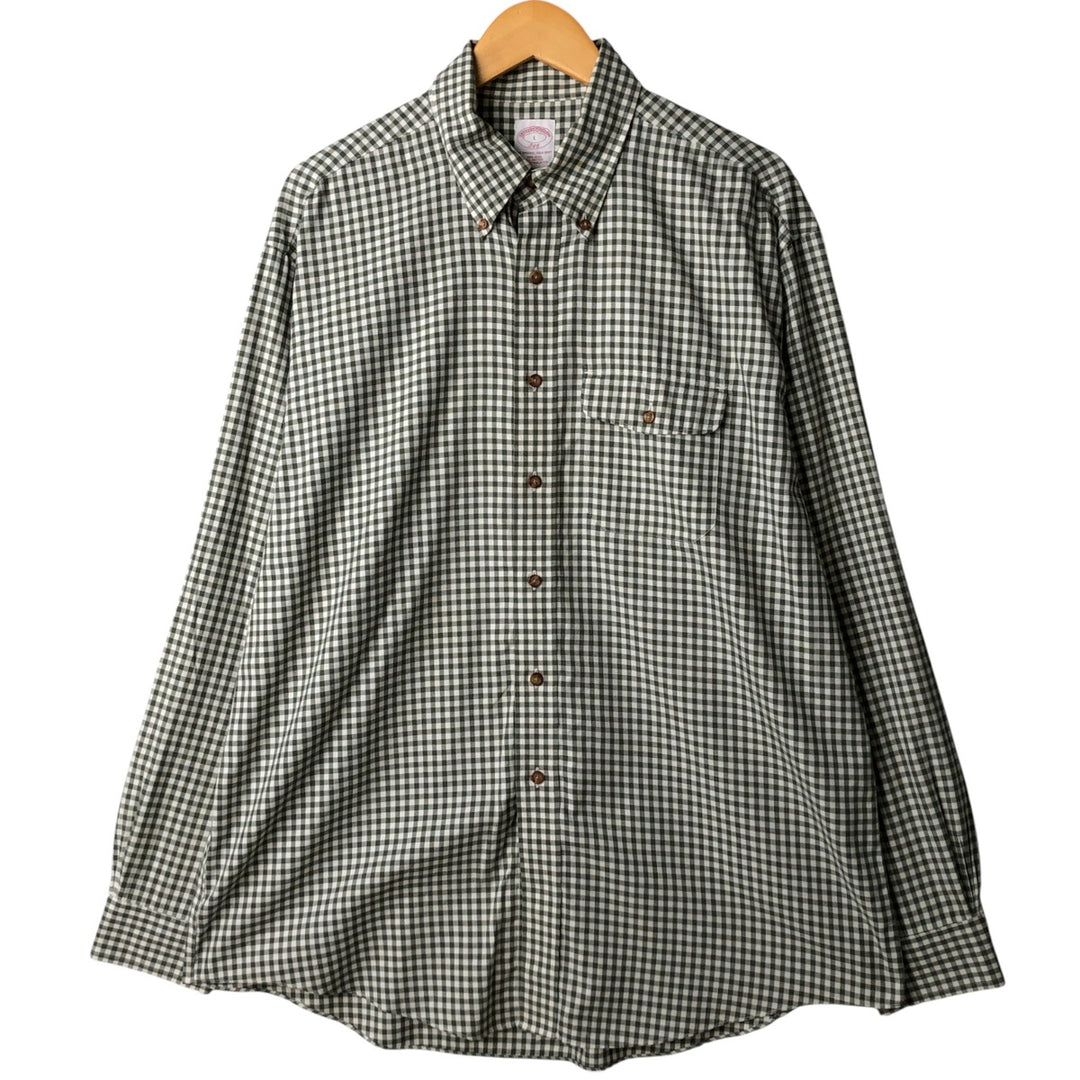 Brooks Brothers 346 Gingham Check Long Sleeve Button-Down Check Shirt, Men's Size L cotton white type Vintage Second Hand