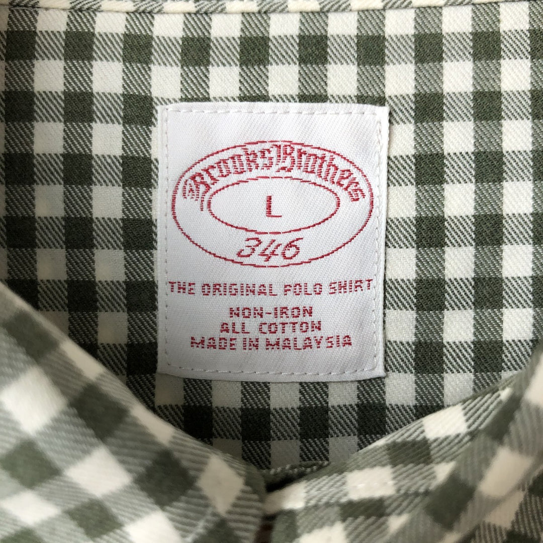 Brooks Brothers 346 Gingham Check Long Sleeve Button-Down Check Shirt, Men's Size L cotton white type Vintage Second Hand