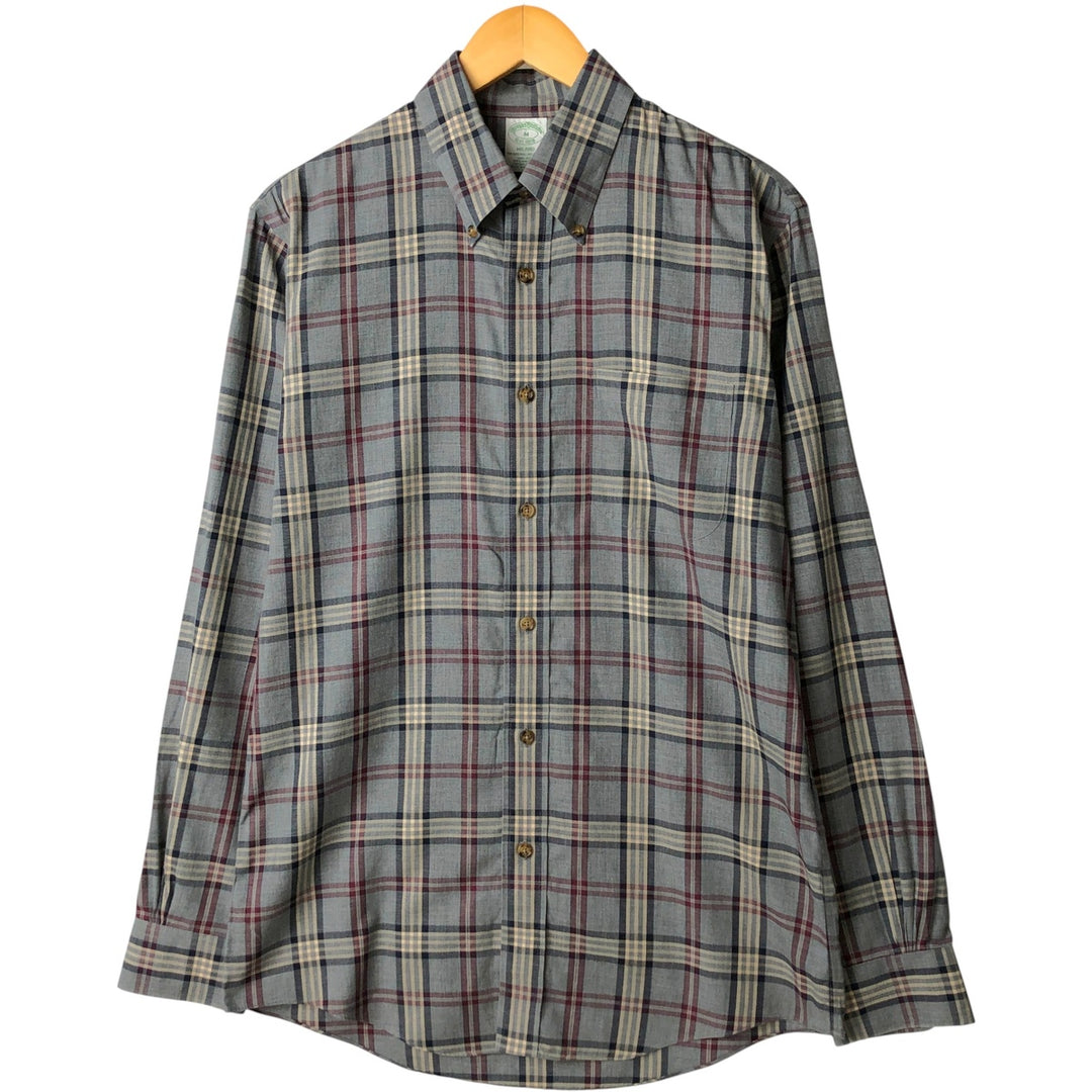 Brooks Brothers Est.1818 Long Sleeve Button-Down Check Shirt, Men's Size M Supima Cotton gray type Vintage Second Hand
