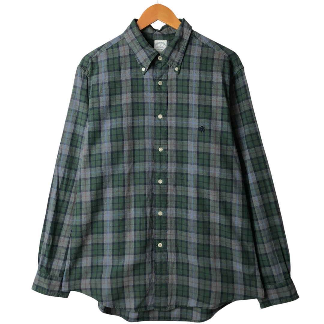 Brooks Brothers Est.1818 Long Sleeve Button-Down Check Shirt, Men's Size L cotton Green type dark green Vintage Second Hand