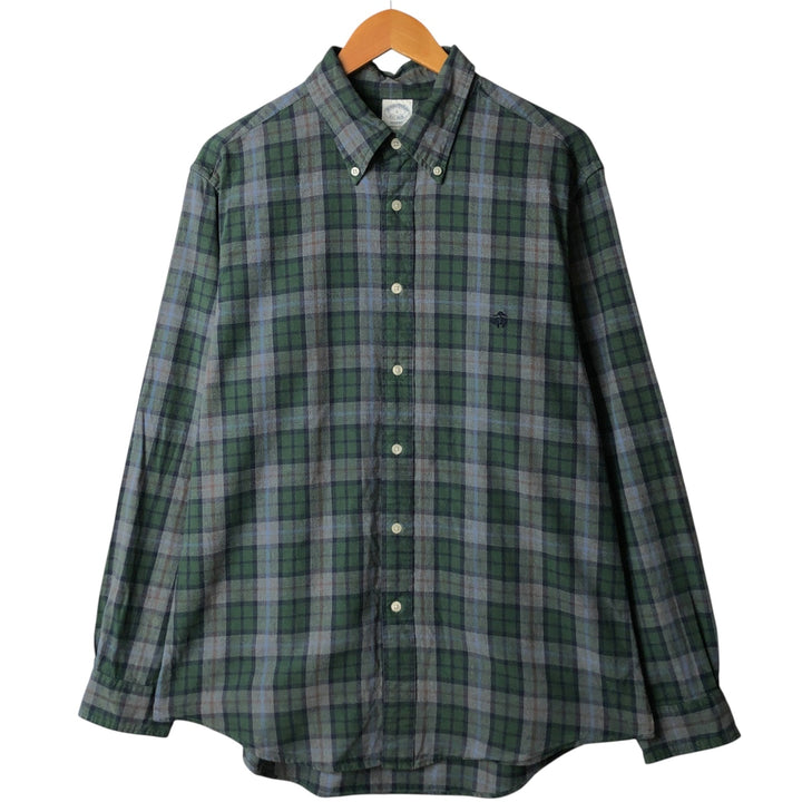 Brooks Brothers Est.1818 Long Sleeve Button-Down Check Shirt, Men's Size L cotton Green type dark green Vintage Second Hand