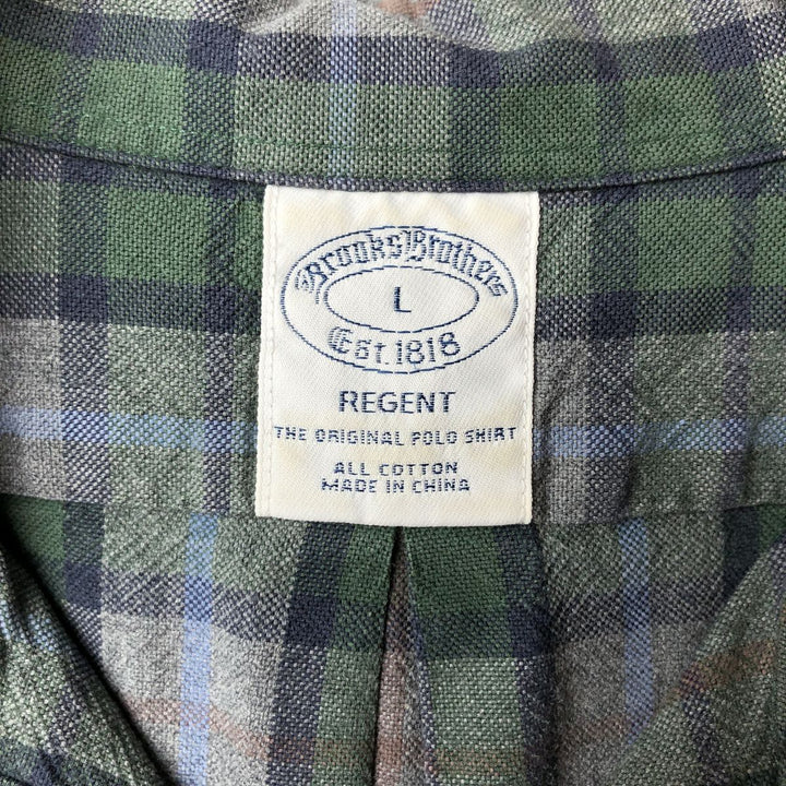 Brooks Brothers Est.1818 Long Sleeve Button-Down Check Shirt, Men's Size L cotton Green type dark green Vintage Second Hand