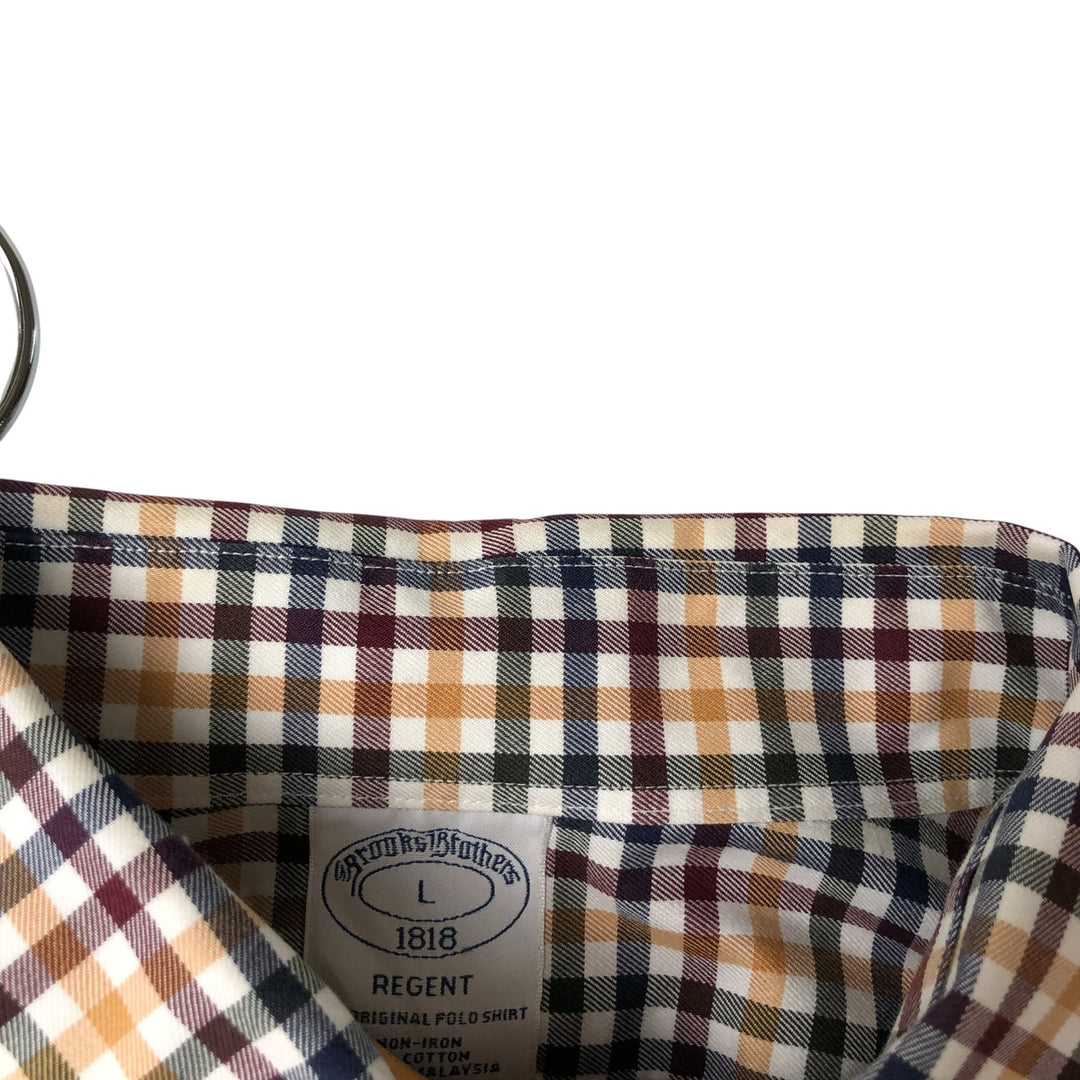 Brooks Brothers 1818 Long Sleeve Button-Down Check Shirt, Men's Size L cotton white type Vintage Second Hand