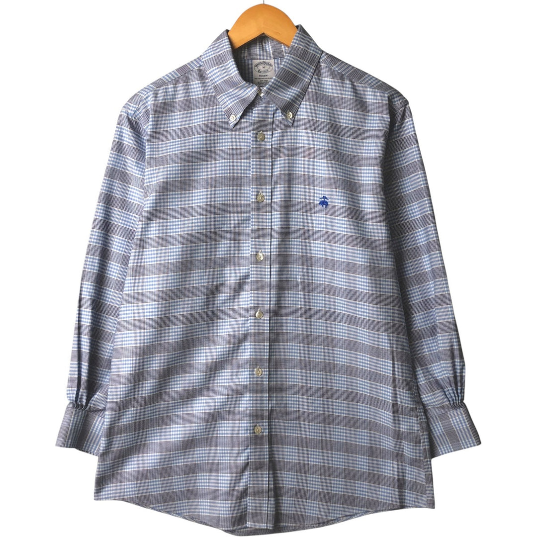 Brooks Brothers Est.1818 Long Sleeve Button-Down Check Shirt, Men's Size M Supima Cotton Blue type light blue Vintage Second Hand