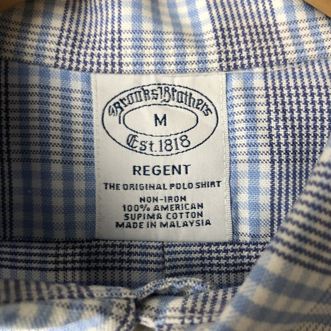 Brooks Brothers Est.1818 Long Sleeve Button-Down Check Shirt, Men's Size M Supima Cotton Blue type light blue Vintage Second Hand