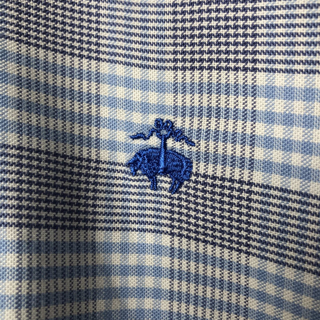 Brooks Brothers Est.1818 Long Sleeve Button-Down Check Shirt, Men's Size M Supima Cotton Blue type light blue Vintage Second Hand