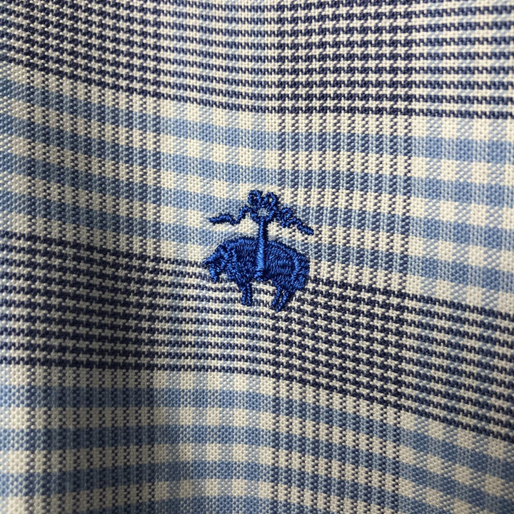 Brooks Brothers Est.1818 Long Sleeve Button-Down Check Shirt, Men's Size M Supima Cotton Blue type light blue Vintage Second Hand