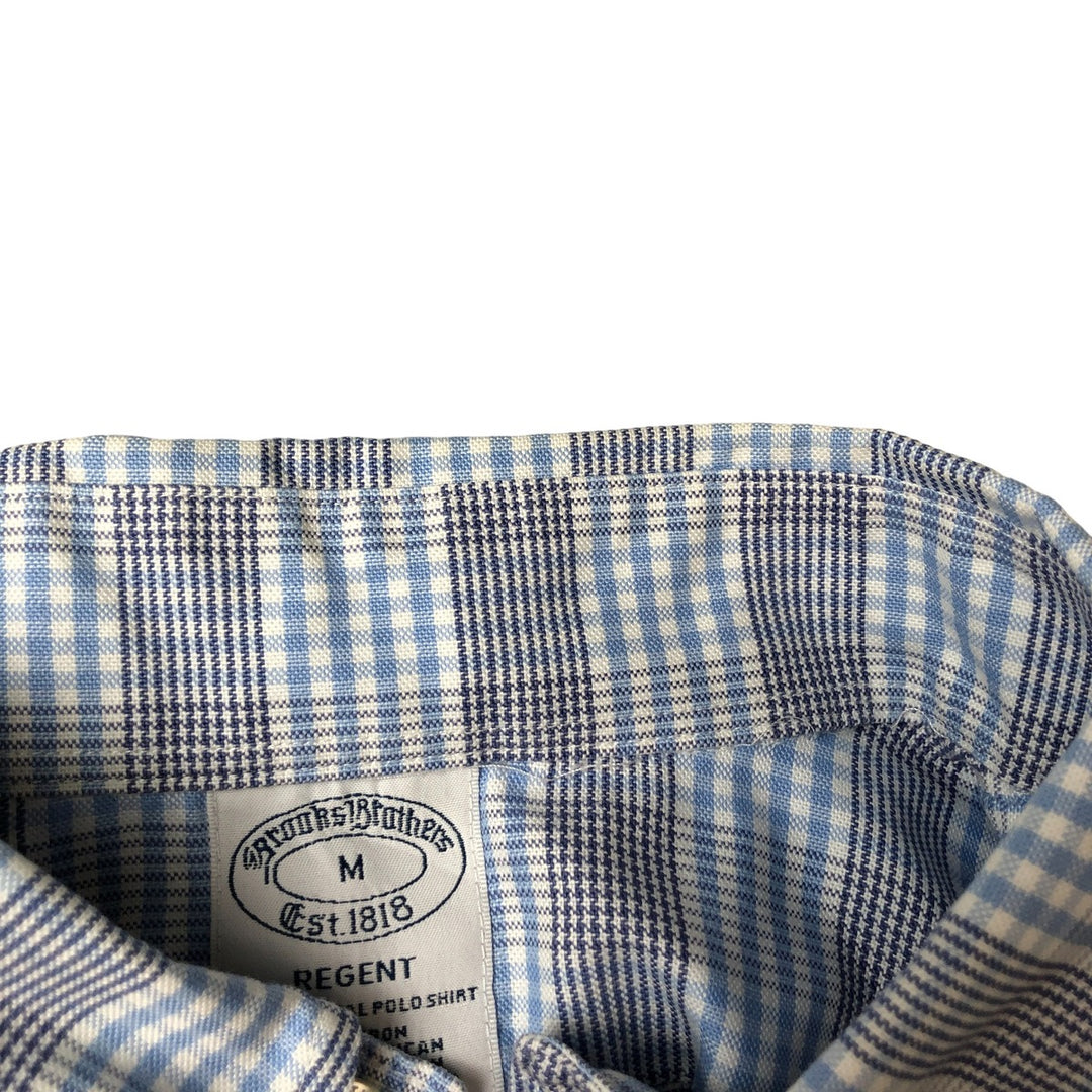 Brooks Brothers Est.1818 Long Sleeve Button-Down Check Shirt, Men's Size M Supima Cotton Blue type light blue Vintage Second Hand