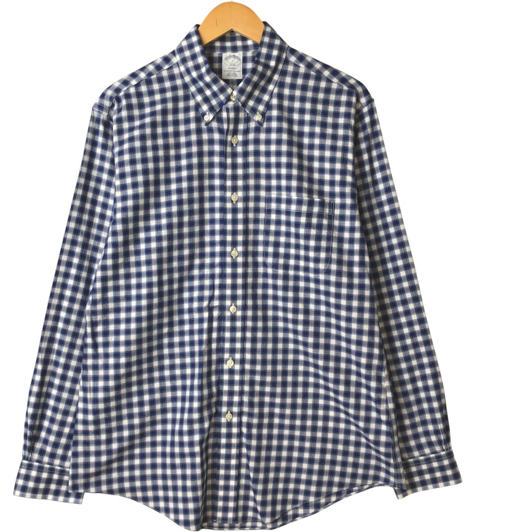 Brooks Brothers 1818 Long Sleeve Button-Down Check Shirt, Men's Size L cotton navy blue type Vintage Second Hand