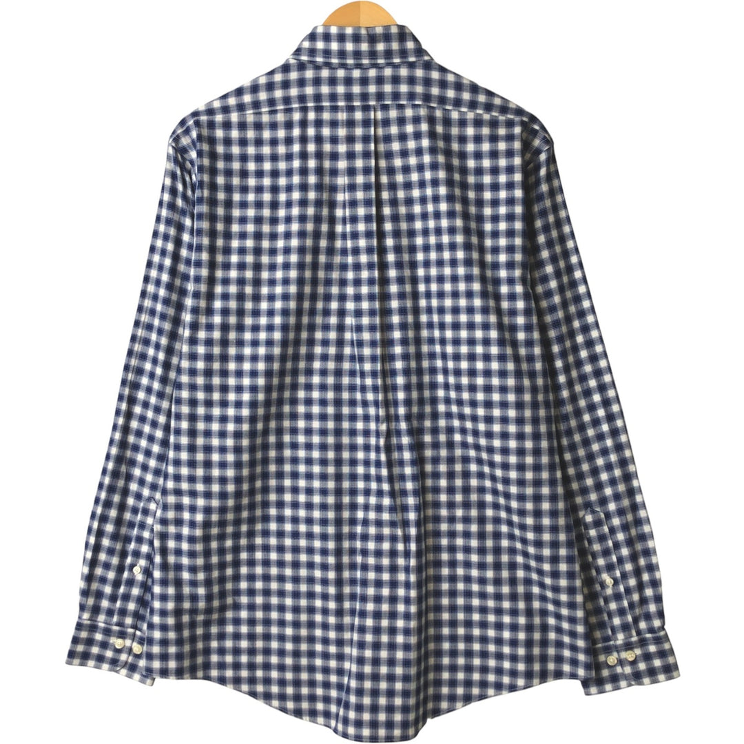Brooks Brothers 1818 Long Sleeve Button-Down Check Shirt, Men's Size L cotton navy blue type Vintage Second Hand