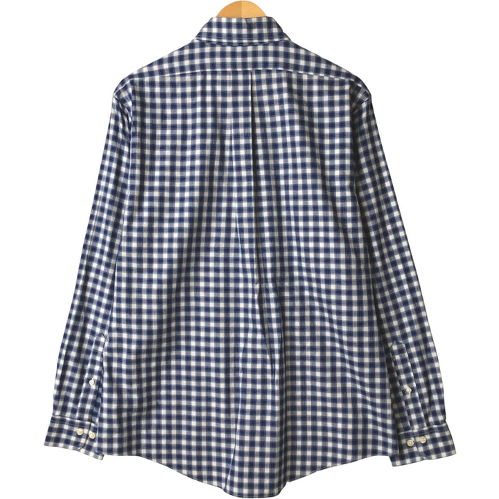 Brooks Brothers 1818 Long Sleeve Button-Down Check Shirt, Men's Size L cotton navy blue type Vintage Second Hand