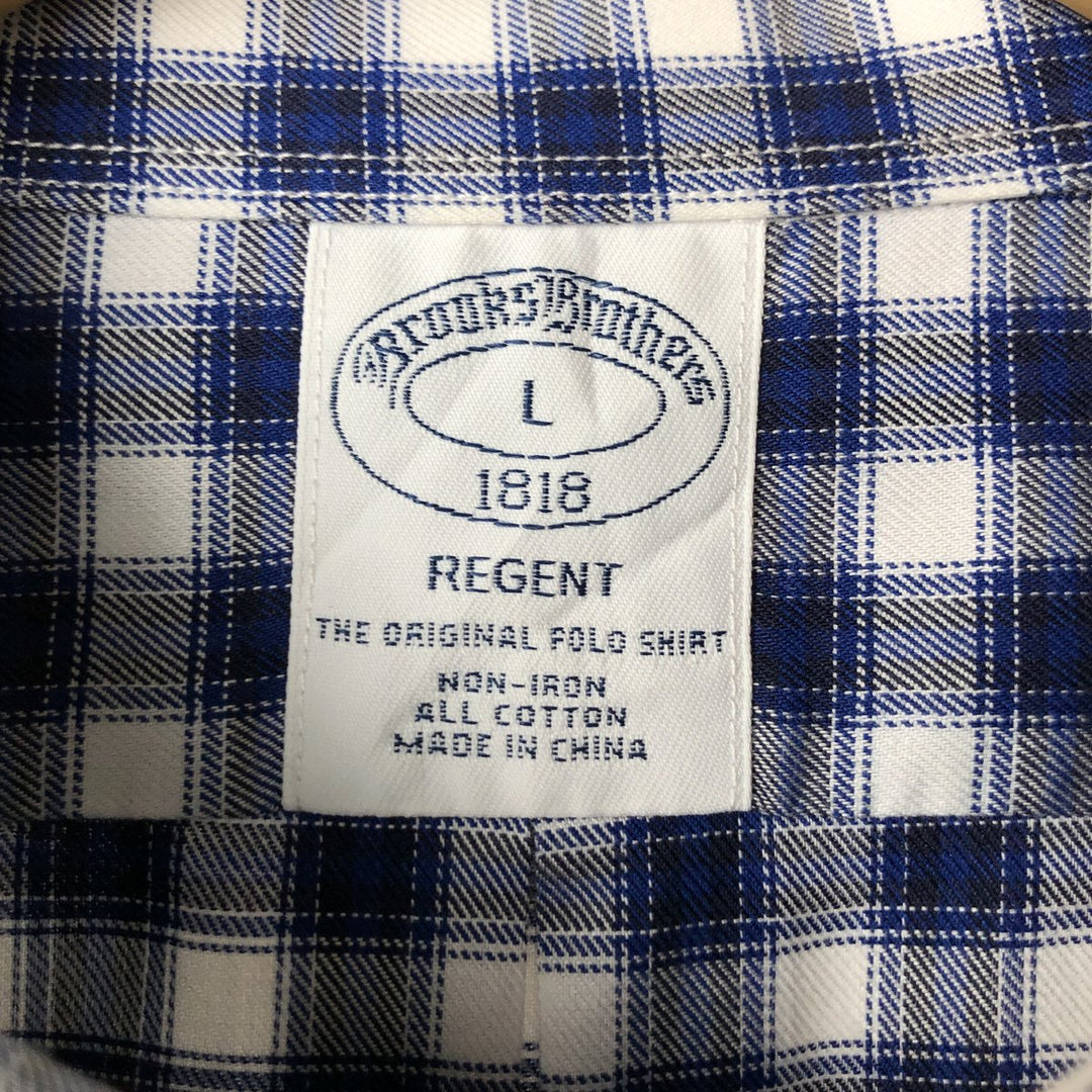 Brooks Brothers 1818 Long Sleeve Button-Down Check Shirt, Men's Size L cotton navy blue type Vintage Second Hand
