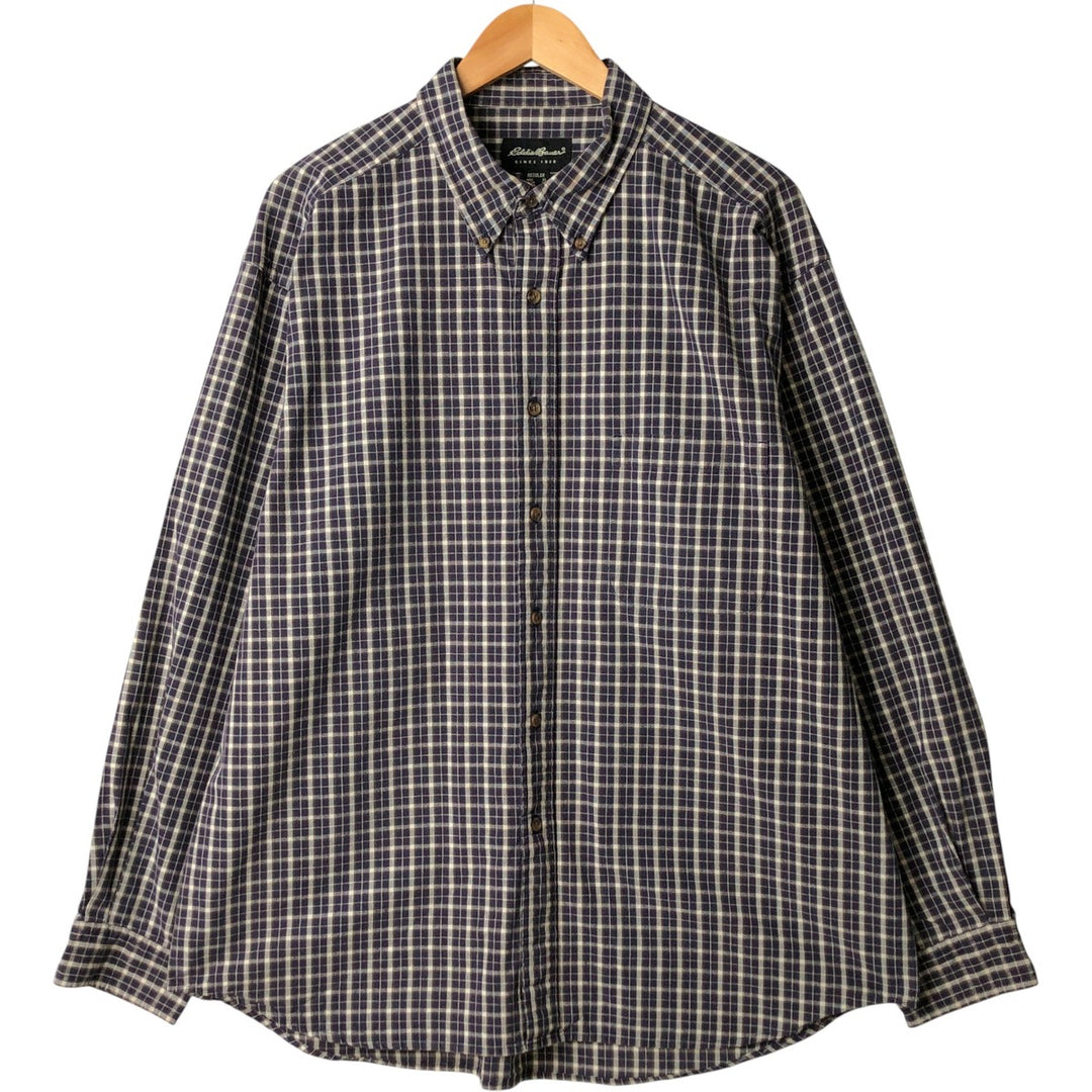Eddie Bauer Long Sleeve Button-Down Check Shirt, Men's XL cotton navy blue type Vintage Second Hand