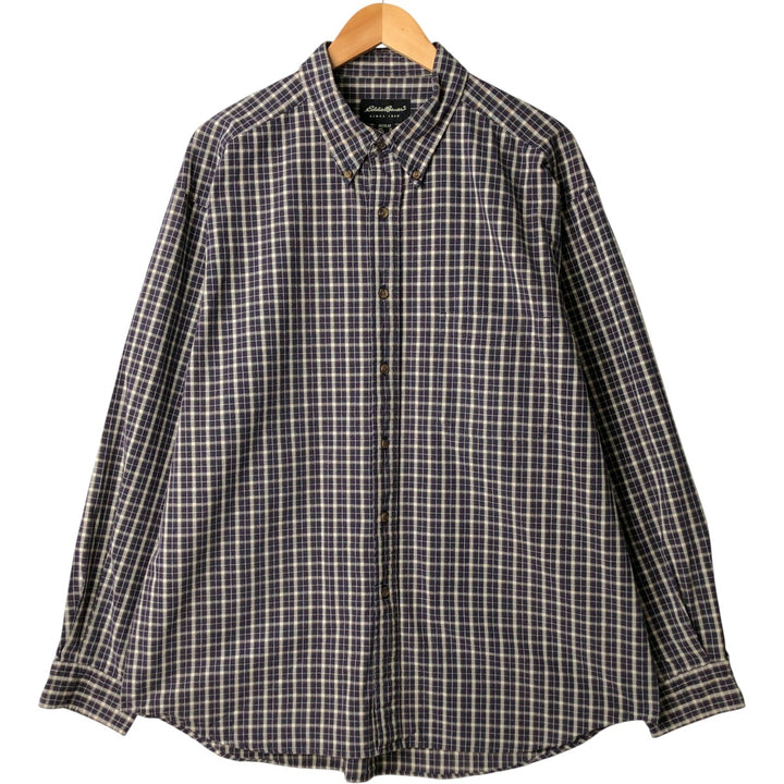 Eddie Bauer Long Sleeve Button-Down Check Shirt, Men's XL cotton navy blue type Vintage Second Hand