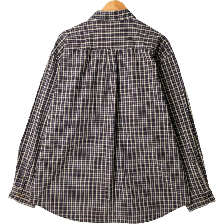 Eddie Bauer Long Sleeve Button-Down Check Shirt, Men's XL cotton navy blue type Vintage Second Hand