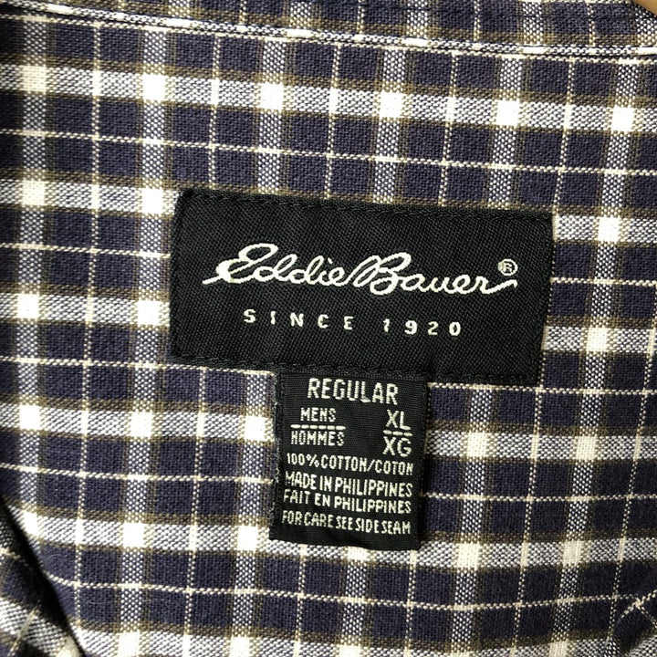 Eddie Bauer Long Sleeve Button-Down Check Shirt, Men's XL cotton navy blue type Vintage Second Hand