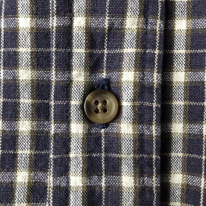 Eddie Bauer Long Sleeve Button-Down Check Shirt, Men's XL cotton navy blue type Vintage Second Hand