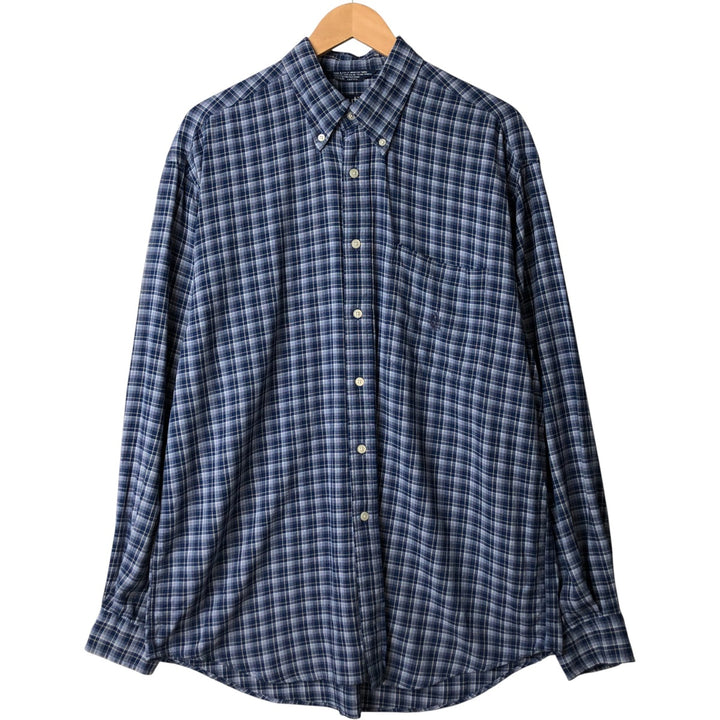 Vintage 90s-00'S Nautica Check Pattern Long Sleeve Button-Down Rayon Shirt, Made in USA, Men's Size L Rayon navy blue type Vintage Second Hand