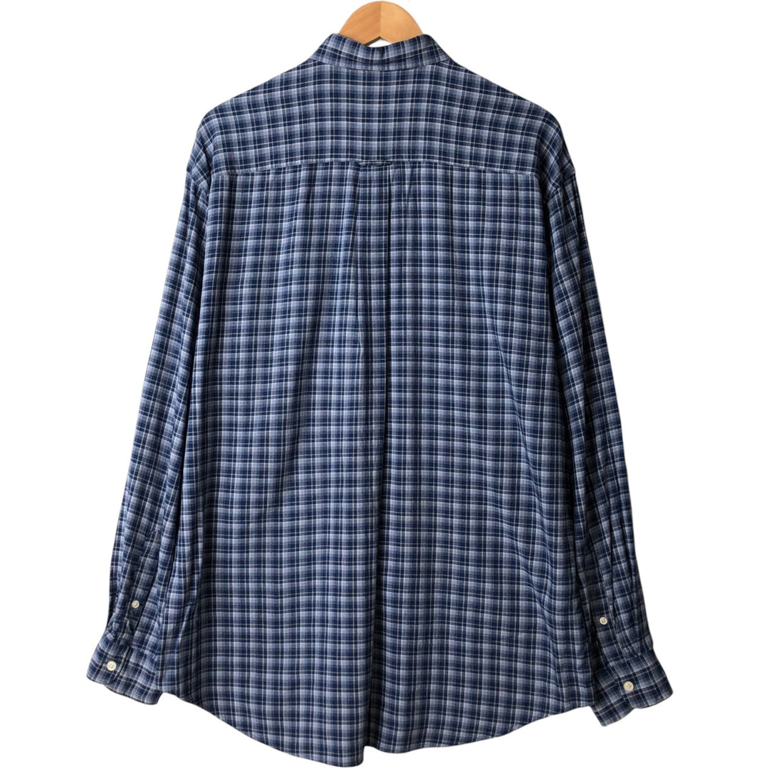 Vintage 90s-00'S Nautica Check Pattern Long Sleeve Button-Down Rayon Shirt, Made in USA, Men's Size L Rayon navy blue type Vintage Second Hand