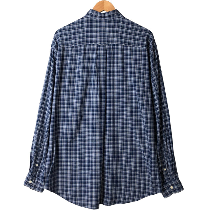 Vintage 90s-00'S Nautica Check Pattern Long Sleeve Button-Down Rayon Shirt, Made in USA, Men's Size L Rayon navy blue type Vintage Second Hand