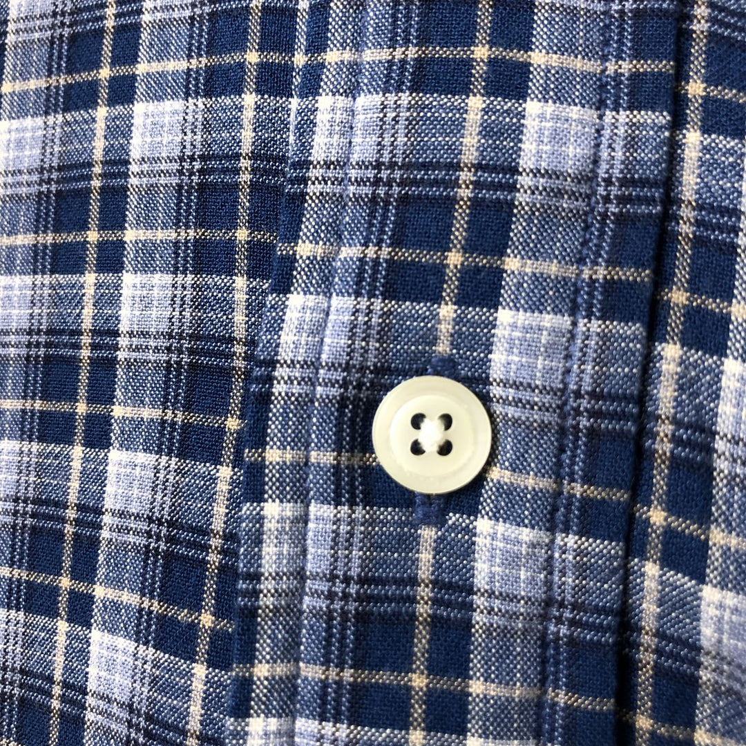 Vintage 90s-00'S Nautica Check Pattern Long Sleeve Button-Down Rayon Shirt, Made in USA, Men's Size L Rayon navy blue type Vintage Second Hand