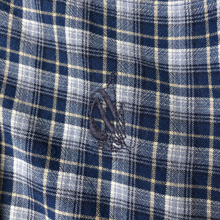 Vintage 90s-00'S Nautica Check Pattern Long Sleeve Button-Down Rayon Shirt, Made in USA, Men's Size L Rayon navy blue type Vintage Second Hand