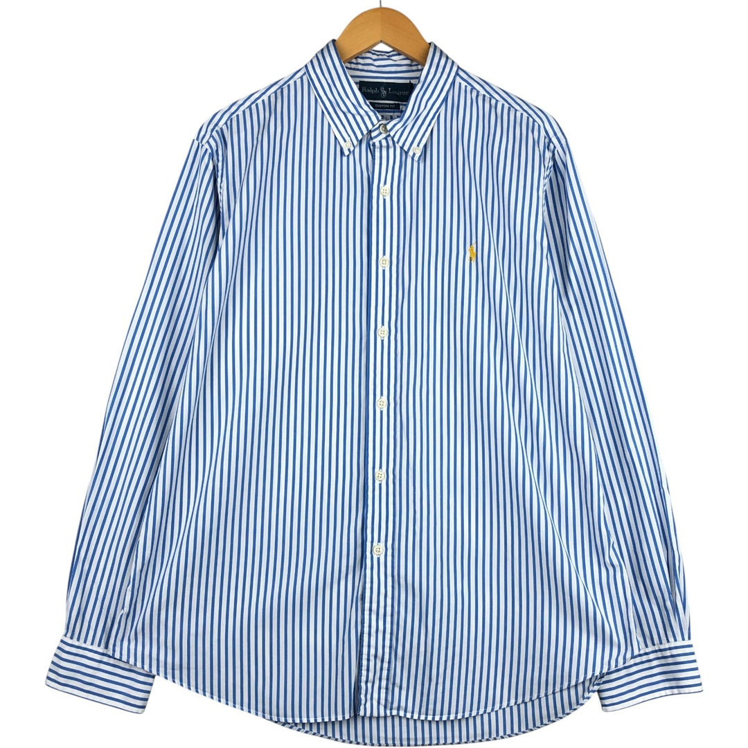 Ralph Lauren CUSTOM FIT long sleeve button down striped shirt men's XL size cotton Blue type light blue Vintage Second Hand