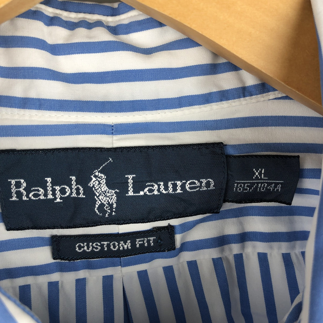 Ralph Lauren CUSTOM FIT long sleeve button down striped shirt men's XL size cotton Blue type light blue Vintage Second Hand