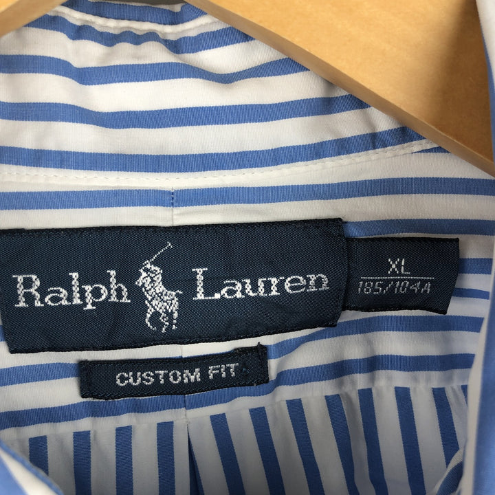 Ralph Lauren CUSTOM FIT long sleeve button down striped shirt men's XL size cotton Blue type light blue Vintage Second Hand