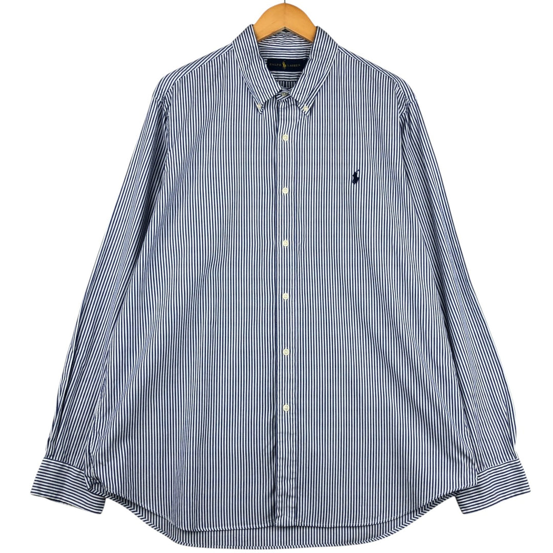 Ralph Lauren long sleeve button down striped shirt, men's XL size cotton blue type Vintage Second Hand