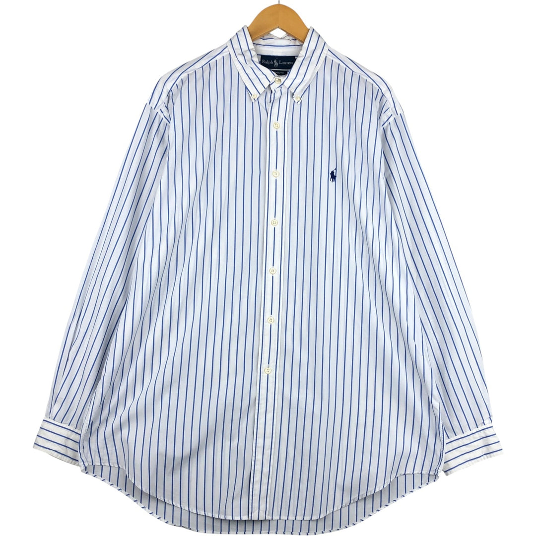 Ralph Lauren YARMOUTH Long Sleeve Button-Down Striped Shirt, Men's Size L cotton white type Vintage Second Hand