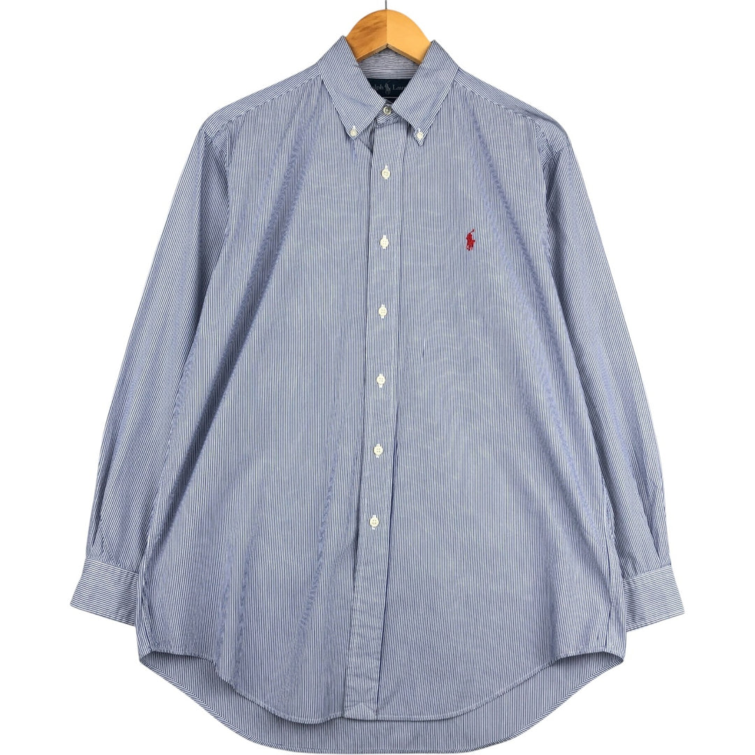 Ralph Lauren YARMOUTH Long Sleeve Button-Down Striped Shirt, Men's M Size cotton blue type Vintage Second Hand