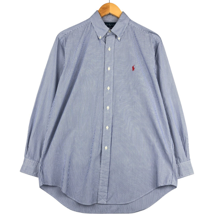 Ralph Lauren YARMOUTH Long Sleeve Button-Down Striped Shirt, Men's M Size cotton blue type Vintage Second Hand