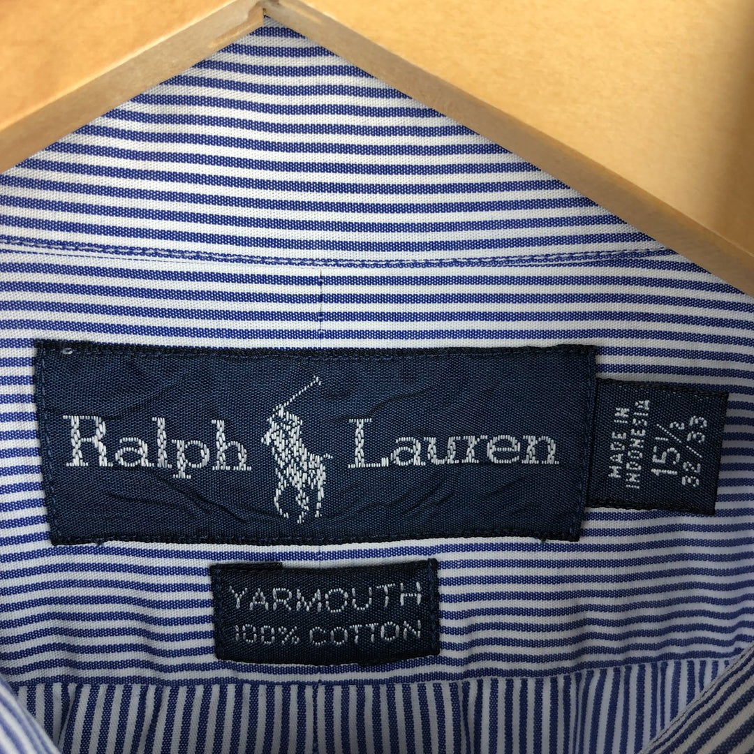 Ralph Lauren YARMOUTH Long Sleeve Button-Down Striped Shirt, Men's M Size cotton blue type Vintage Second Hand