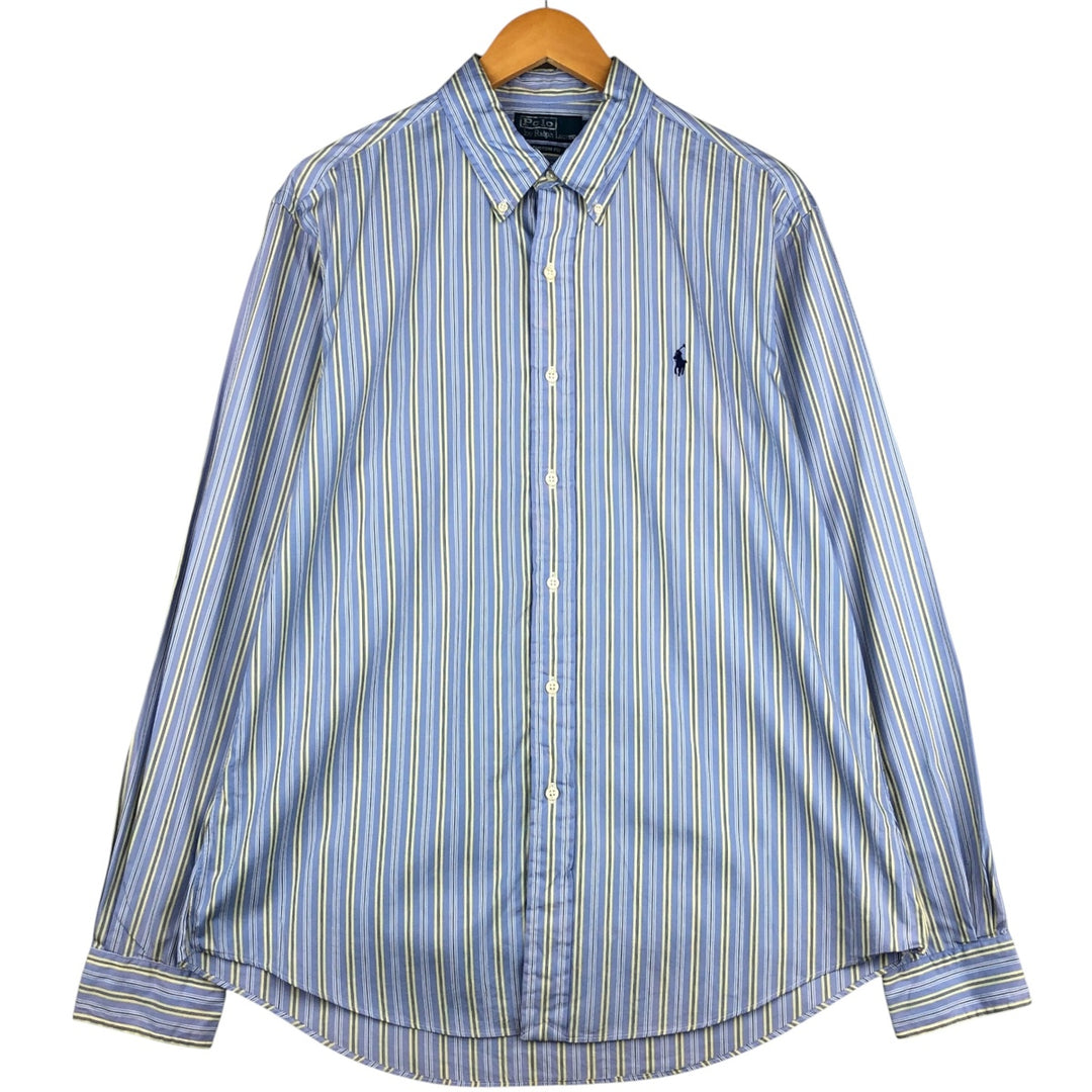 Ralph Lauren POLO by Ralph Lauren CUSTOM FIT long sleeve button down striped shirt men's size L cotton Blue type light blue Vintage Second Hand