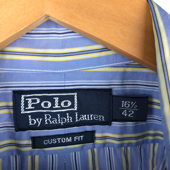 Ralph Lauren POLO by Ralph Lauren CUSTOM FIT long sleeve button down striped shirt men's size L cotton Blue type light blue Vintage Second Hand
