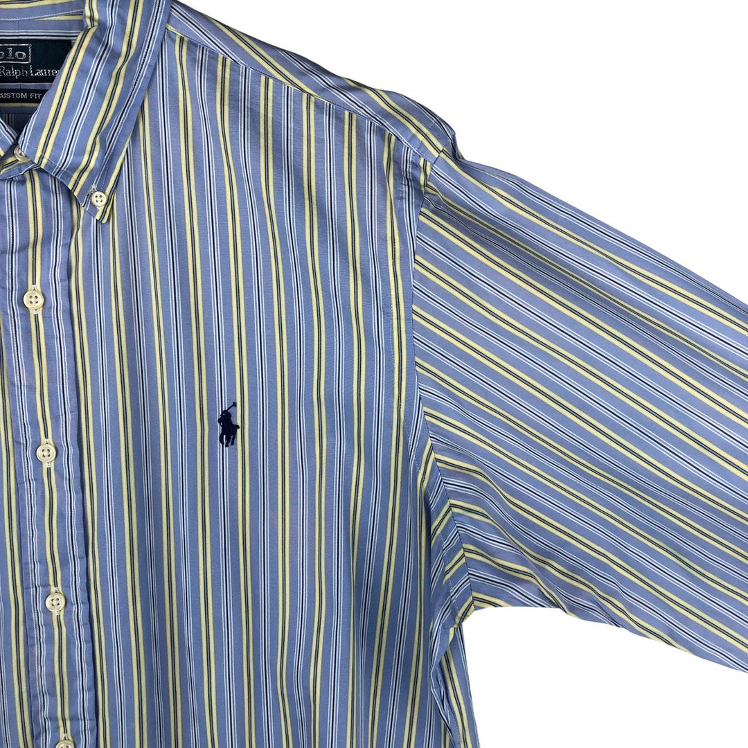 Ralph Lauren POLO by Ralph Lauren CUSTOM FIT long sleeve button down striped shirt men's size L cotton Blue type light blue Vintage Second Hand
