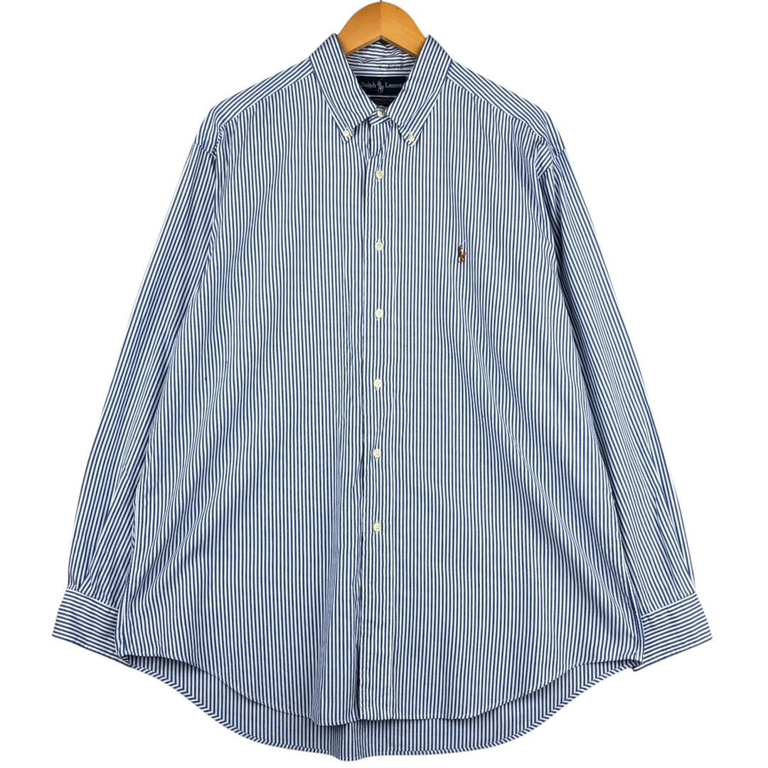Ralph Lauren YARMOUTH Long Sleeve Button-Down Striped Shirt, Men's Size L cotton blue type Vintage Second Hand