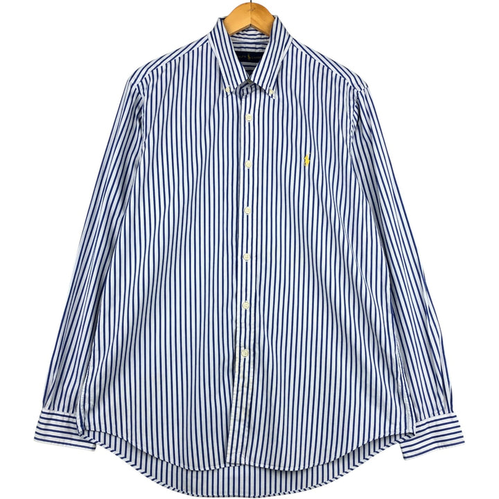 Ralph Lauren long sleeve button down striped shirt, men's size L cotton blue type Vintage Second Hand